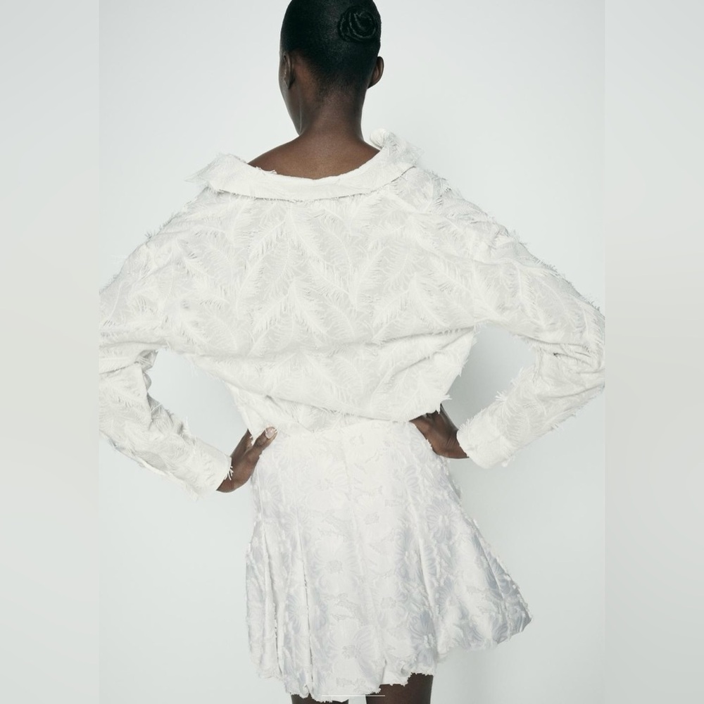 ZARA White Textured Fringed Button-Up Blouse | XL | NWT | Beautiful - Picture 4 of 14